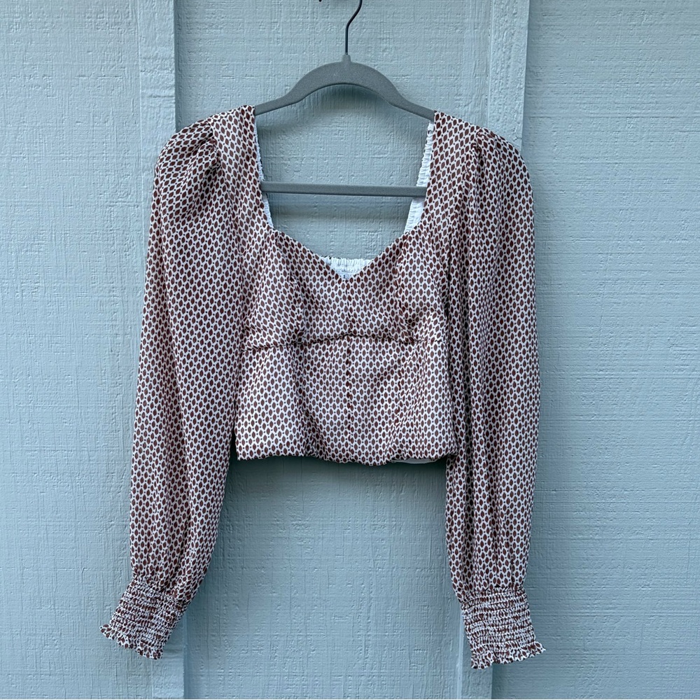 Abercrombie and Fitch Brown Patterned Women's Cropped Blouse